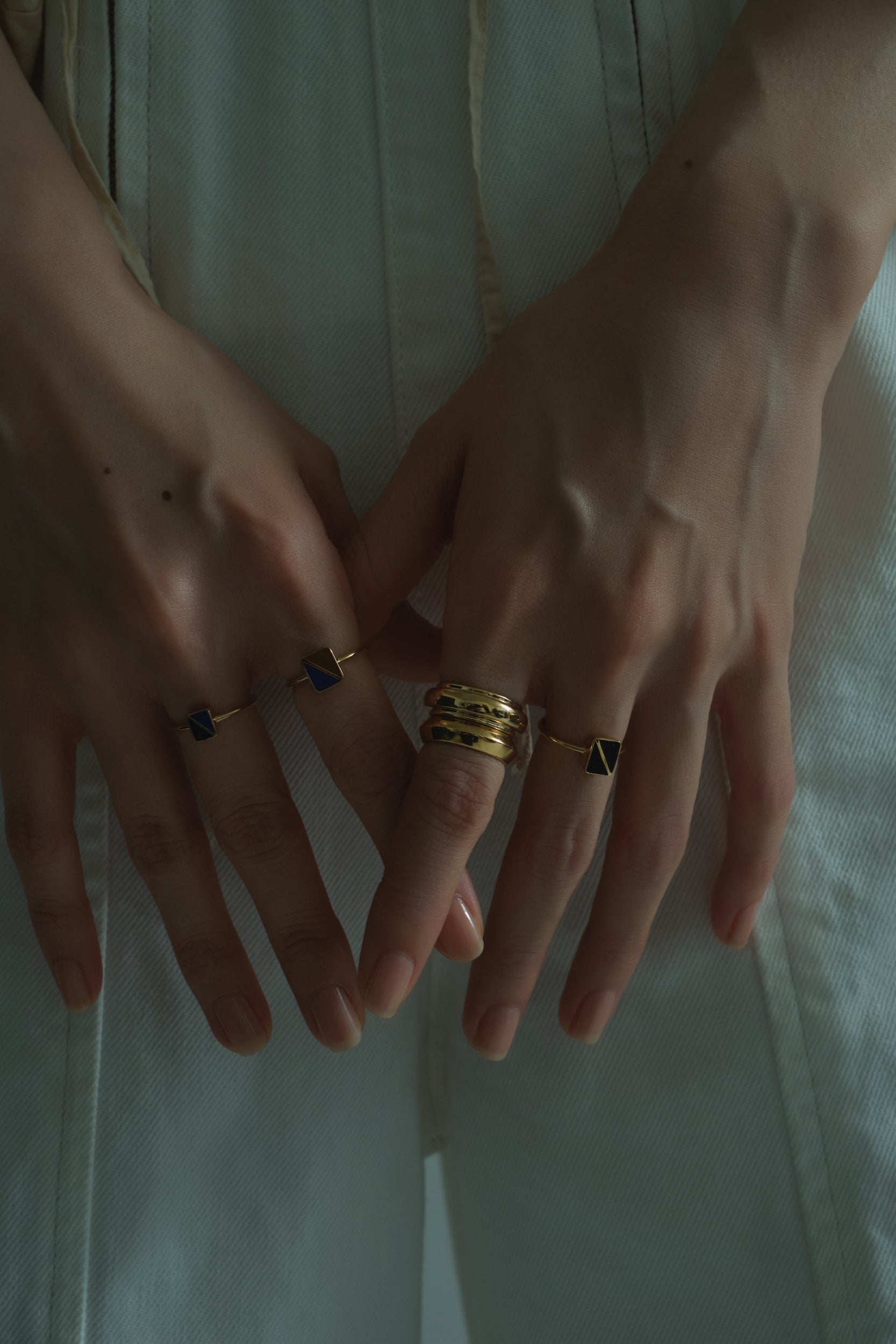 Cross line ring Large | GOLD×Tiger Eye×Lapis Lazuli