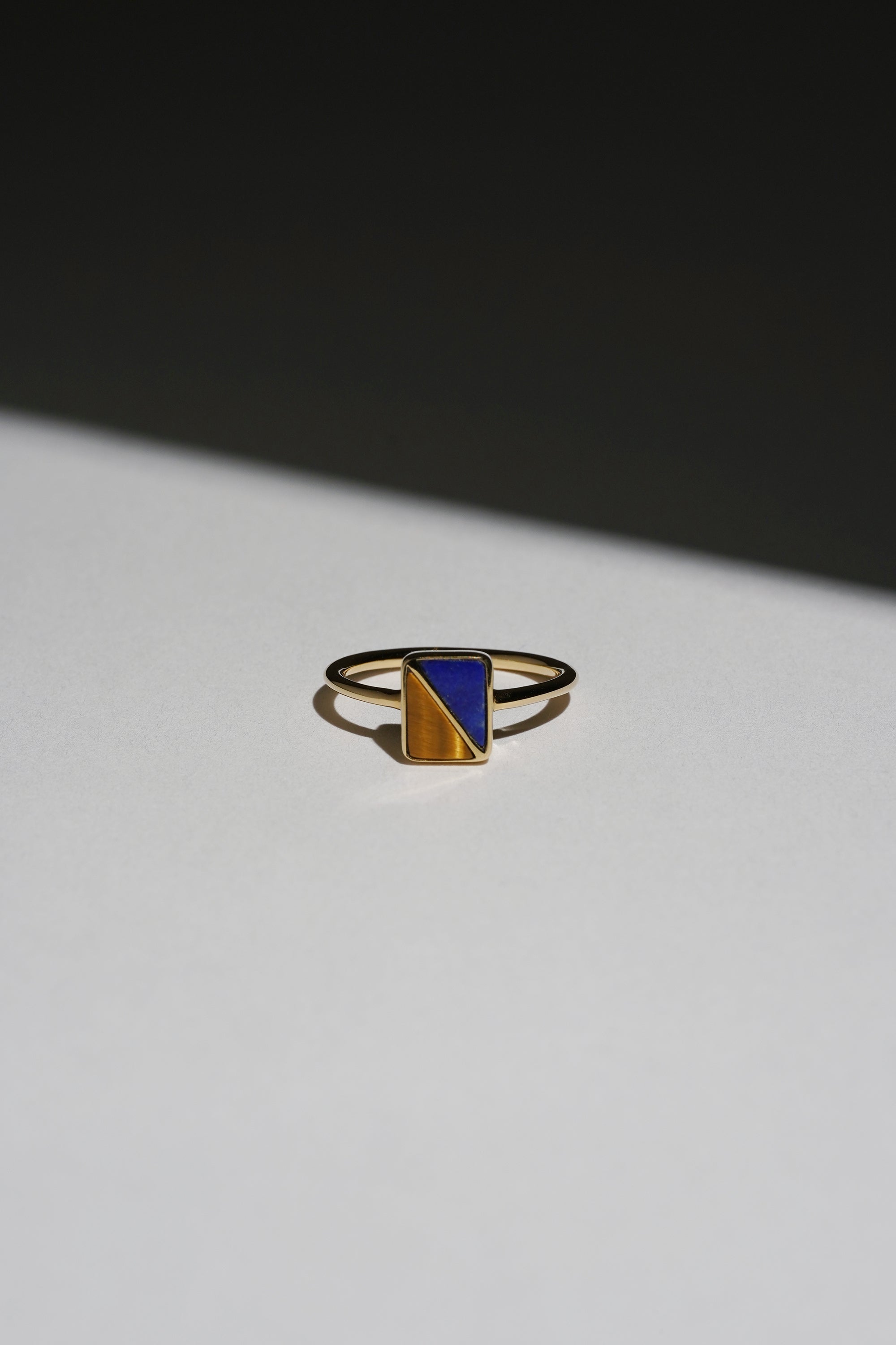 Cross line ring Large | GOLD×Tiger Eye×Lapis Lazuli