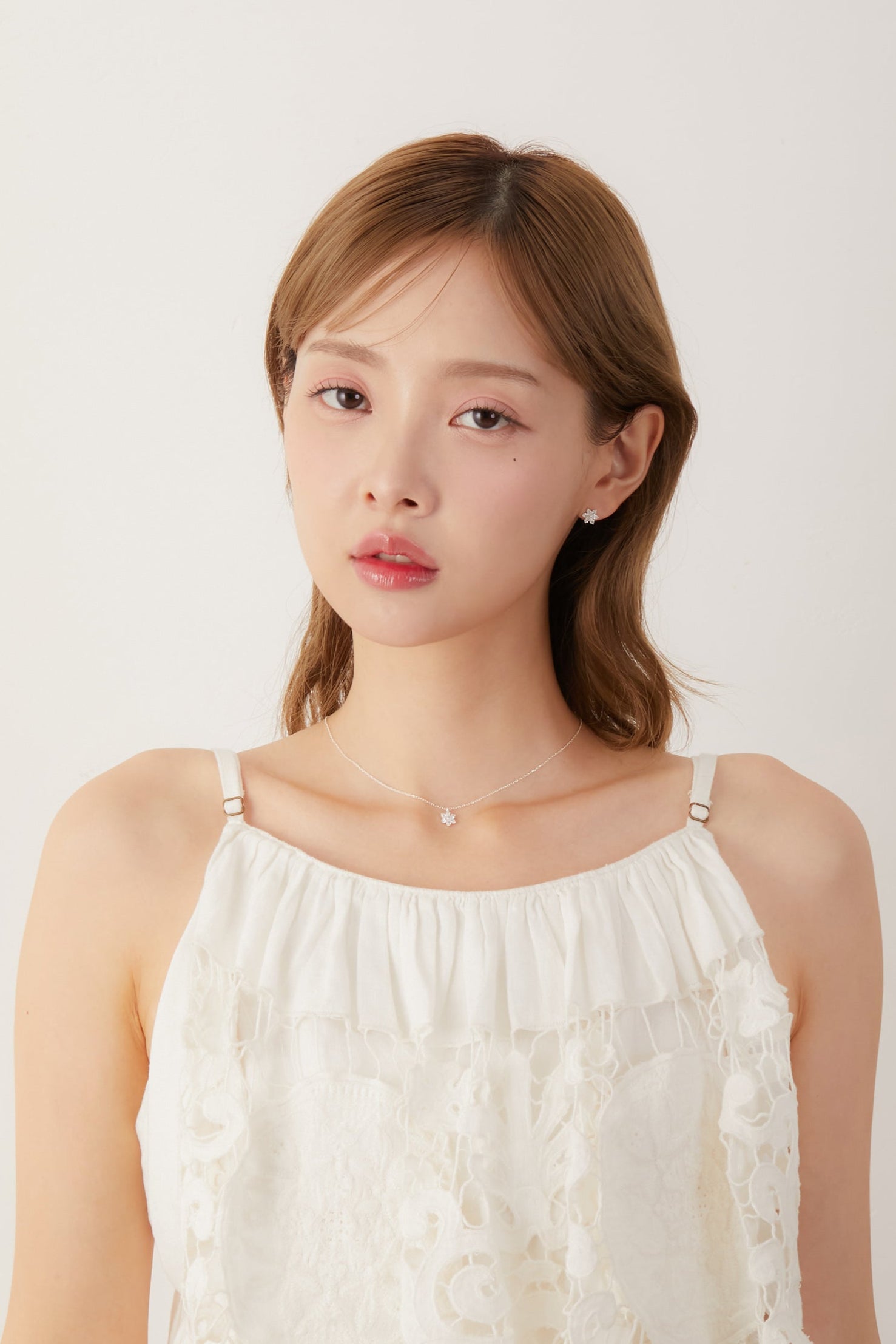 Zirconia Flower Necklace［PG/GD/SV］