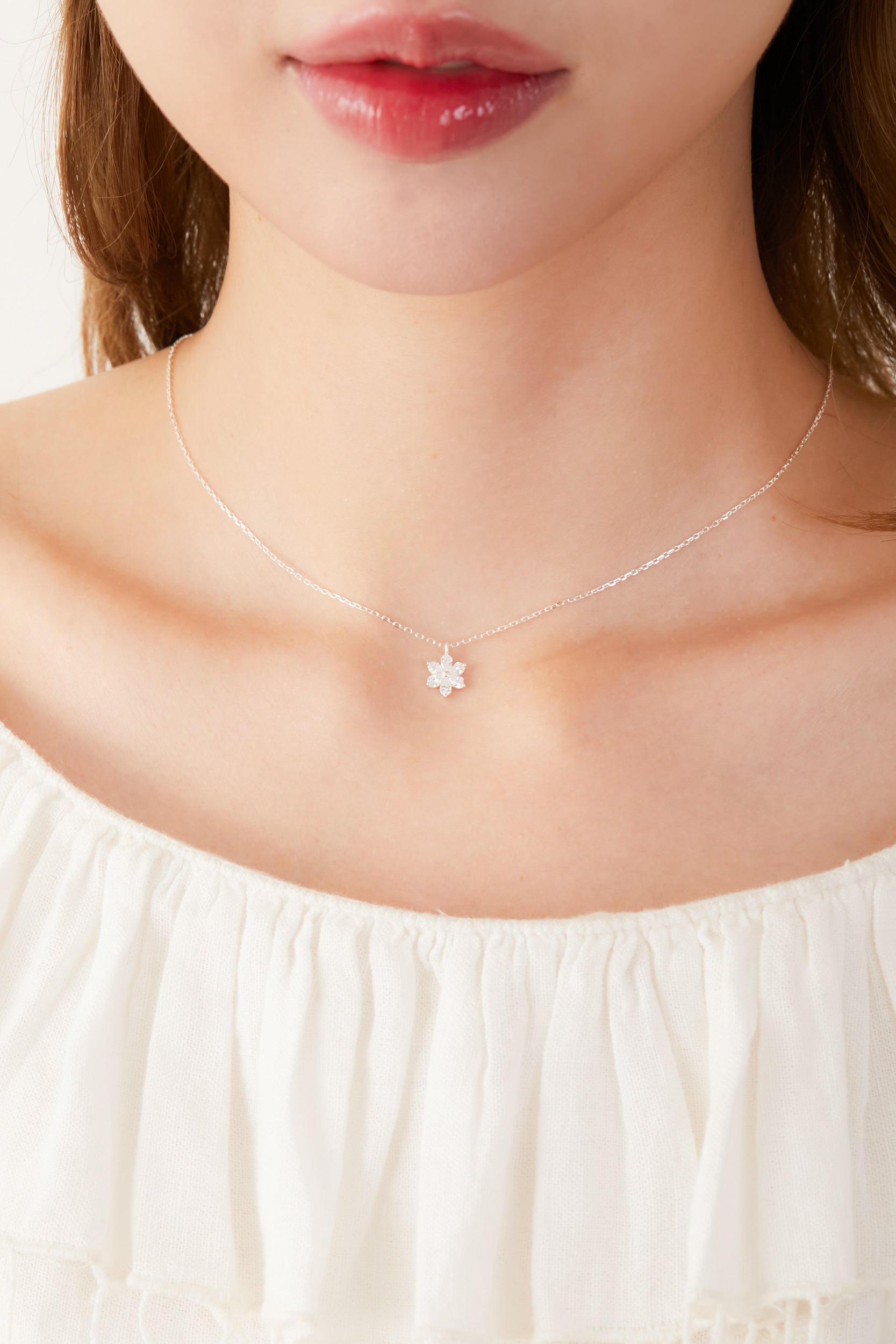 Zirconia Flower Necklace［PG/GD/SV］